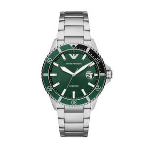 Mens Watches: Emporio Armani Diver Three-Hand Date Green Dial Silver Men's Watch - AR11338 (DEFECT)
