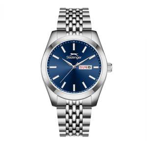 Mens Watches: Slazenger Classic Day Date Window Blue Dial Silver Watch - SL.9.2579.1.390