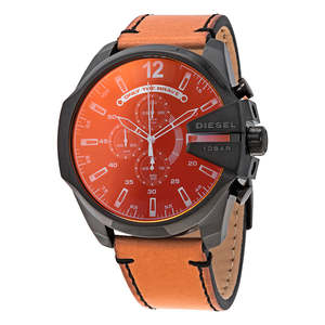 Diesel: Diesel Mega Chief Men’s Chronograph Brown Leather Black Case Watch DZ4476