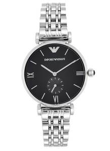 Emporio Armani Retro Black Dial Silver Men's Watch - AR1676