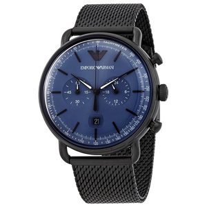 Emporio Armani: Emporio Armani Chronograph Blue Dial Black Mesh Men's Watch - AR11201