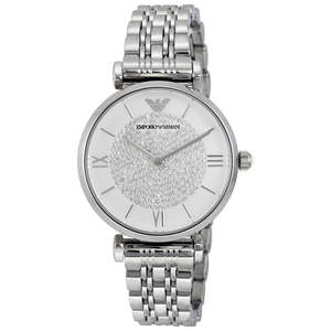 Emporio Armani White Crystal Pave Dial Stainless Steel Women's Watch - AR1925