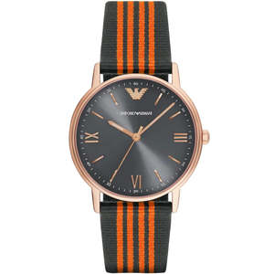 Emporio Armani: Emporio Armani Kappa Grey Dial Orange and Black Nylon Strap Men's Watch - AR11014