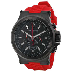 Michael Kors Mens Watches: Michael Kors Dylan Chronograph Black Dial Red Silicone Men's Watch - MK8382