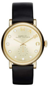 Marc By Marc Jacobs: Marc By Marc Jacobs Baker Black Leather Gold Tone Watch MBM1399