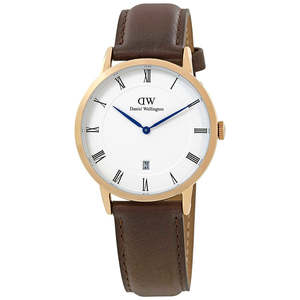 Daniel Wellington Watches: Daniel Wellington Dapper 38mm White Dial Brown Genuine Leather Gold Date Watch - DW00100086