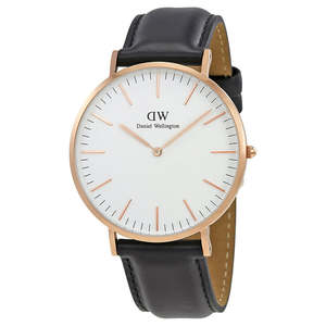 Daniel Wellington Sheffield 40mm White Dial Black Genuine Leather Men's Gol&hellip;