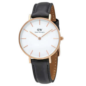 Daniel Wellington Womens Watches: Daniel Wellington Sheffield 32mm White Dial Black Genuine Leather Women's Gold Watch - DW00100174