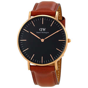 Daniel Wellington Womens Watches: Daniel Wellington St Mawes 36mm Black Dial Brown Genuine Leather Gold Watch - DW00100136