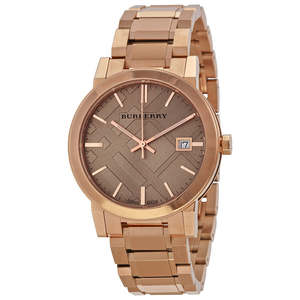 Burberry Womens Watches: Burberry The City Rose Check Stamped Dial Rose Gold Stainless Steel Women's BU9034