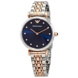 Emporio Armani Womens Watches: Emporio Armani Quartz Crystal Blue Dial Ladies Watch AR11092