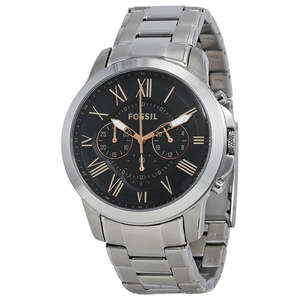Fossil Watches: Fossil Grant Chronograph Black Dial Stainless Steel Men's Watch - FS4994