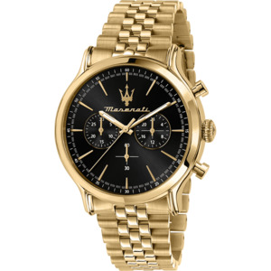 Maserati: Maserati Epoca Gold Tone Chronograph Black Dial Quartz R8873618023 100M Men's Watch