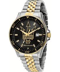 Maserati: Maserati Sfida Black Dial Gold Hands Date Tow Tone Men's Watch R8853140009