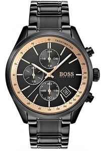 Mens Watches: Hugo Boss Grand Prix Chronograph Black Dial Black Steel Strap Watch for Men - 1513578