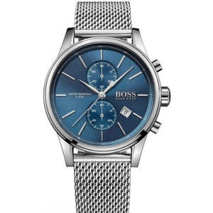 Mens Watches: Hugo Boss Jet Chronograph Blue Dial Silver Mesh Bracelet Watch for Men - 1513441
