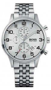 Hugo Boss Aeroliner Chronograph White Dial Silver Steel Strap Men's Watch 1512445