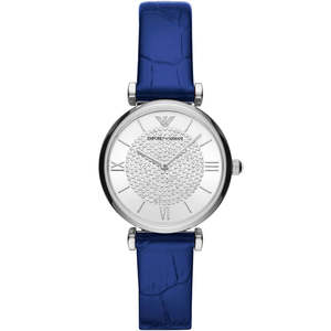 Emporio Armani Gianni T-Bar Two-Hand Blue Genuine Leather Women's Watch - AR11344