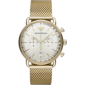 Emporio Armani Aviator Chronograph Gold Mesh Men's Watch - AR11315