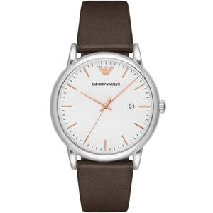 Emporio Armani Herren White Dial Brown Genuine Leather Men's Watch - AR11103
