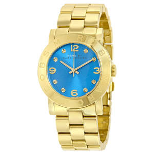 Marc By Marc Jacobs: Marc By Marc Jacobs Amy Blue Dial Gold Tone Watch MBM3303