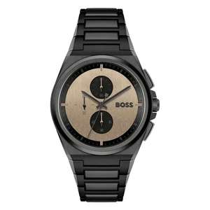 Hugo Boss Steer Chronograph Brown Dial Black Steel Strap Watch For Men - 1514043