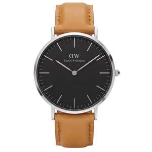 Daniel Wellington Womens Watches: Daniel Wellington Durham 36mm Black Dial Brown Genuine Leather Silver Watch - DW00100144