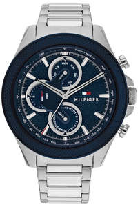 Tommy Hilfiger: Tommy Hilfiger Clark Chronograph Blue Dial Silver Steel Strap Watch For Men - 1792080