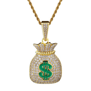Big Daddy Iced Out Money Bag Men's Pendant Necklace (Defect)