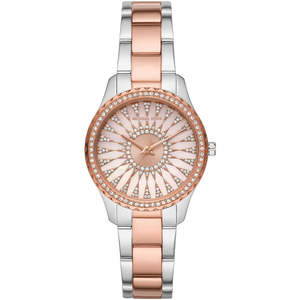 Michael Kors Womens Watches: Michael Kors Layton Three Hand Pink Dial Two Tone Steel Strap Watch For Women - MK6894