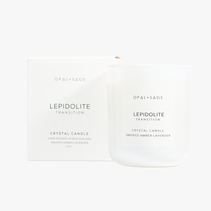 Opal Sage: Lepidolite Crystal Candle | TRANSITION