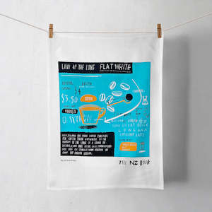 NZ Book Land of Long Flat White Tea Towel