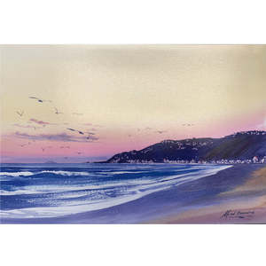 Dusk, Lyall Bay, Wellington A4 Print