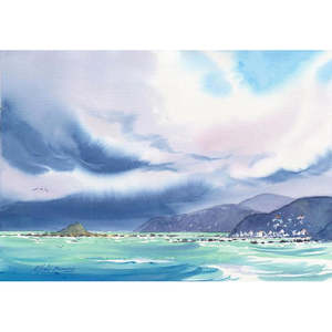 I Heart Island Bay: Approaching Storm, Island Bay, Wellington A4 Print
