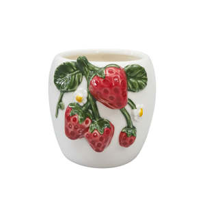 House Home: Strawberry Planter White & Red 12cm