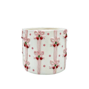 Cherry Bow Planter Pink 11cm