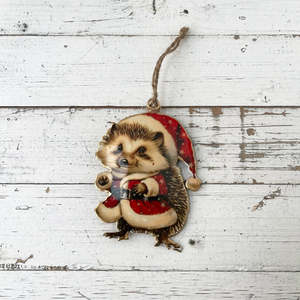 Christmas: Vintage Tin Hedgehog Christmas Decoration