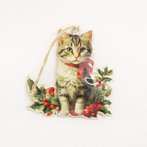 Christmas: Vintage Tin Kitty with Garland Christmas Decoration
