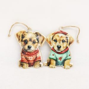 Christmas: Vintage Tin Cardi Puppy Christmas Decoration