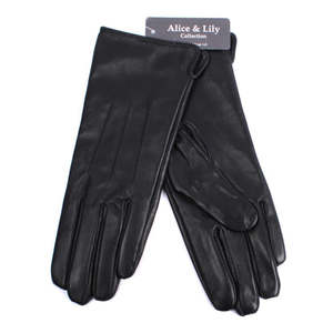 Fashion Accessories: Three Pleat Leather Gloves, Black