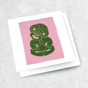 Green Tiki on Pink - Greeting Card
