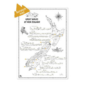 Manly Pursuits: Great Walks of NZ Hike & Scratch Map Print A2