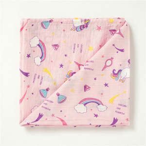 Bamboo & Cotton Muslin Wrap, Pink Rainbow
