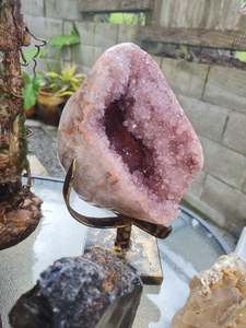 Pink Amethyst: Giant Pink Amethyst Geode on Stand