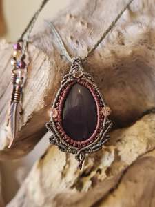 Mini Lotus Black Agate Wrapped in Khaki & Maroon