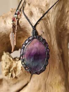 Crystal Jewelry: Rainbow Fluorite Wrapped in Black