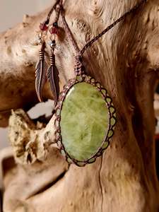 Crystal Jewelry: Green Aquamarine Wrapped in Dark Mocca