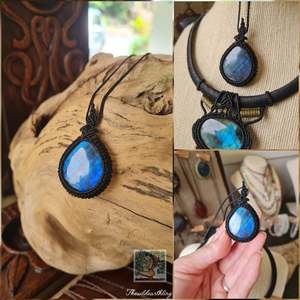 Crystal Jewelry: Blue Labradorite Wrapped in Black