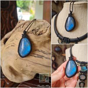 Blue Labradorite Wrapped in Black