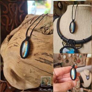 Crystal Jewelry: Blue & Gold Labradorite Wrapped in Black
